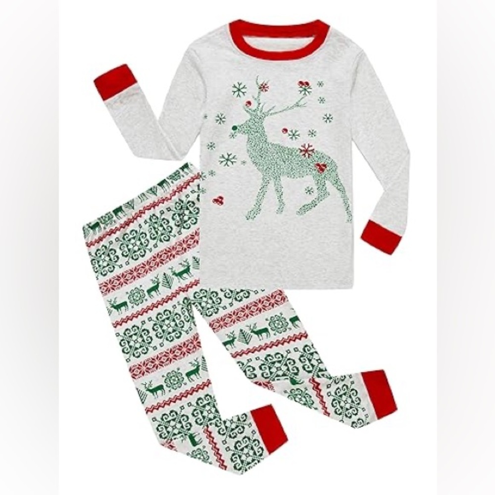 Family Feeling Size Christmas Pajama Reindeer/Snowflake Top Coordinating Bottom